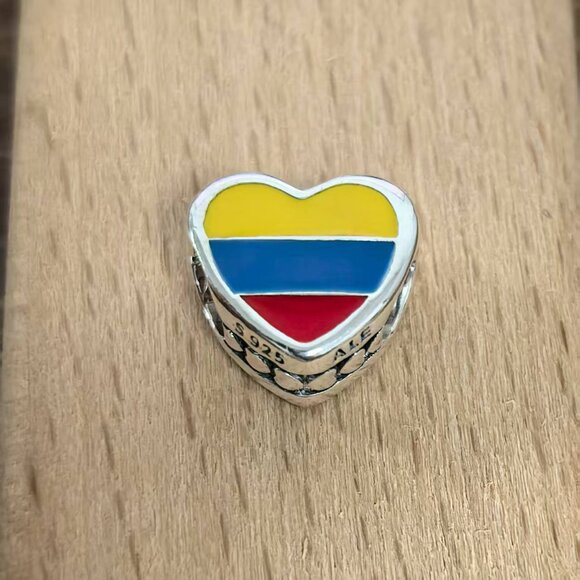 Pandora Colombia Flag Exclusive Heart Bead Charm, S925 Silver Jewelry - Picture 1 of 4